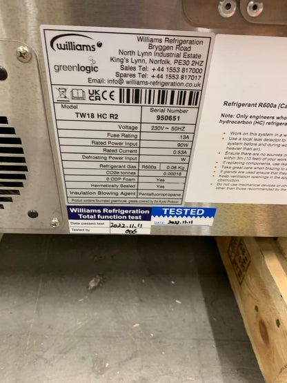 Williams Refrigerated Preparation 9 x 1/3 Gastronorm Topping Fridge - Used
