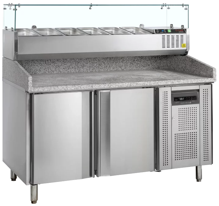 TEFCOLD PT1200 + GVC38-150 2 Door Pizza Prep Counter with Topping Unit