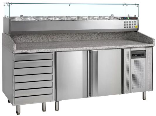 TEFCOLD PT1310 + GVC38-200 Pizza Prep Counter with Dough Drawers & Topping Unit